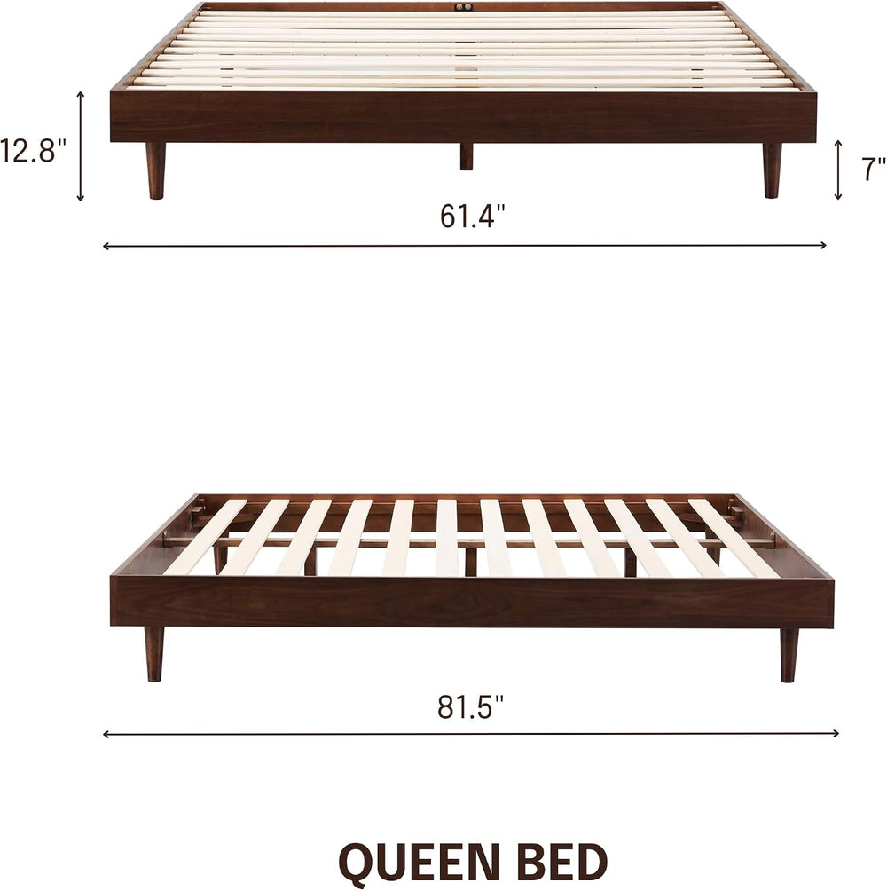 NTC Fly Wooden Bed Frame Without Headboard, Crafted from Walnut, Rubber Wood ...