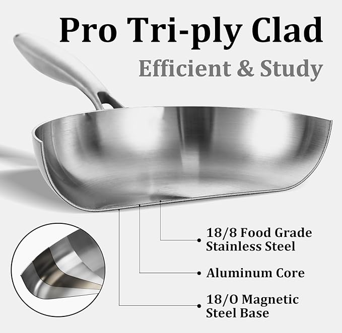 LOLYKITCH 14 Inch Tri-ply Stainless Steel Frying Pan