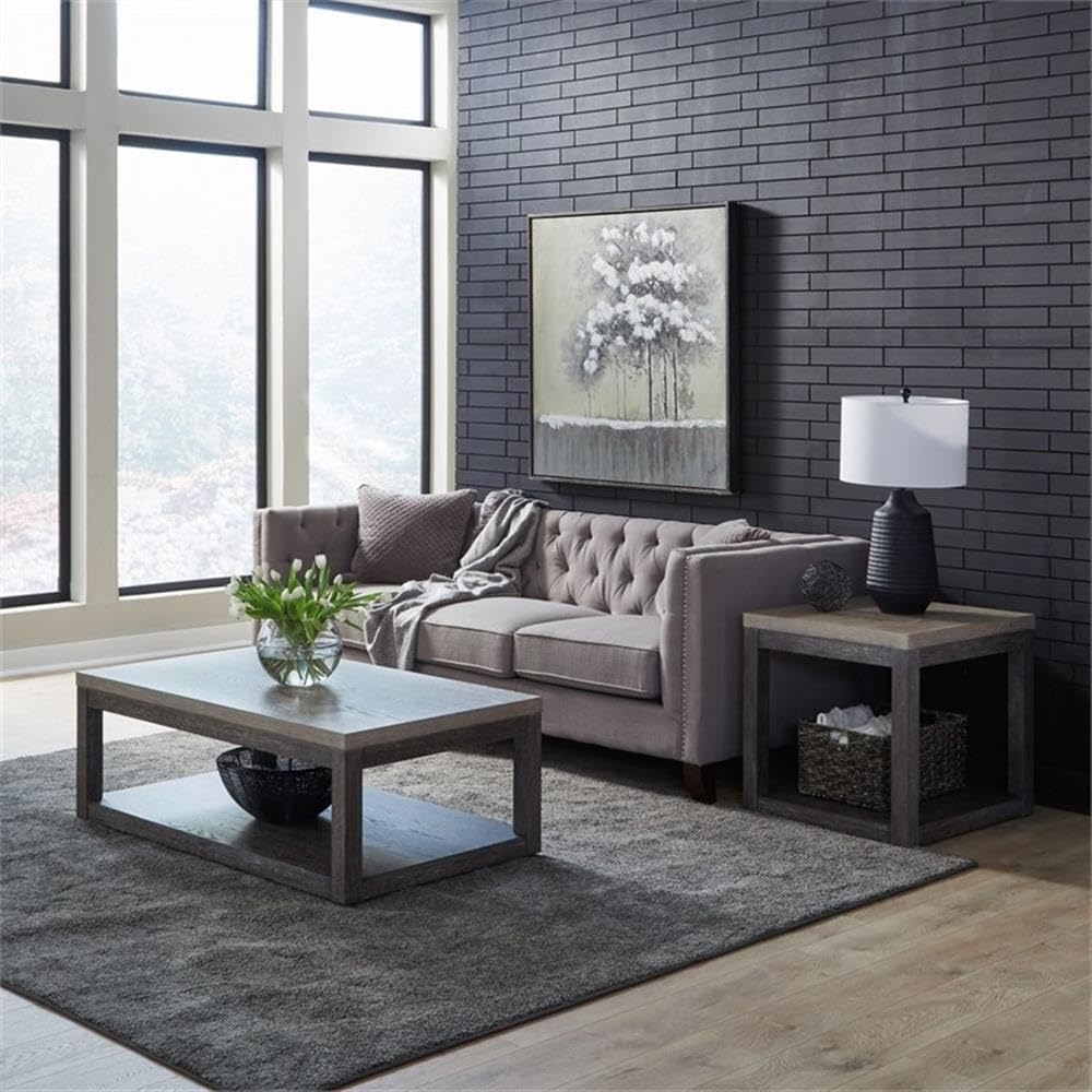 Pemberly Row 3-Piece Living Room Table Set, Rubberwood Construction, Charcoal...