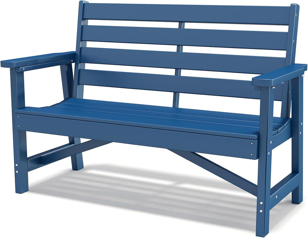 GREENVINES Outdoor Bench, 2-Person HDPE Garden Benches, Blue