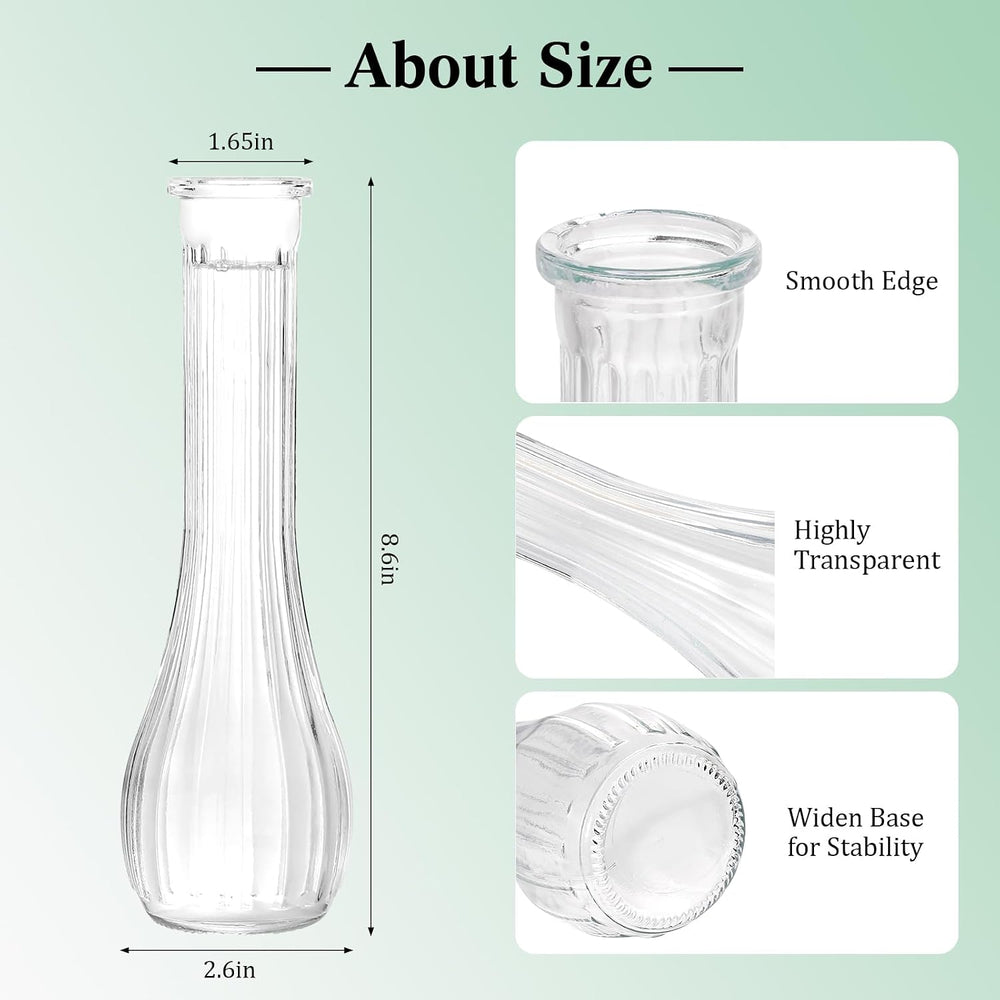 12 Pcs Clear Ribbed Glass Bud Vases for Centerpiece 8.5 Inch