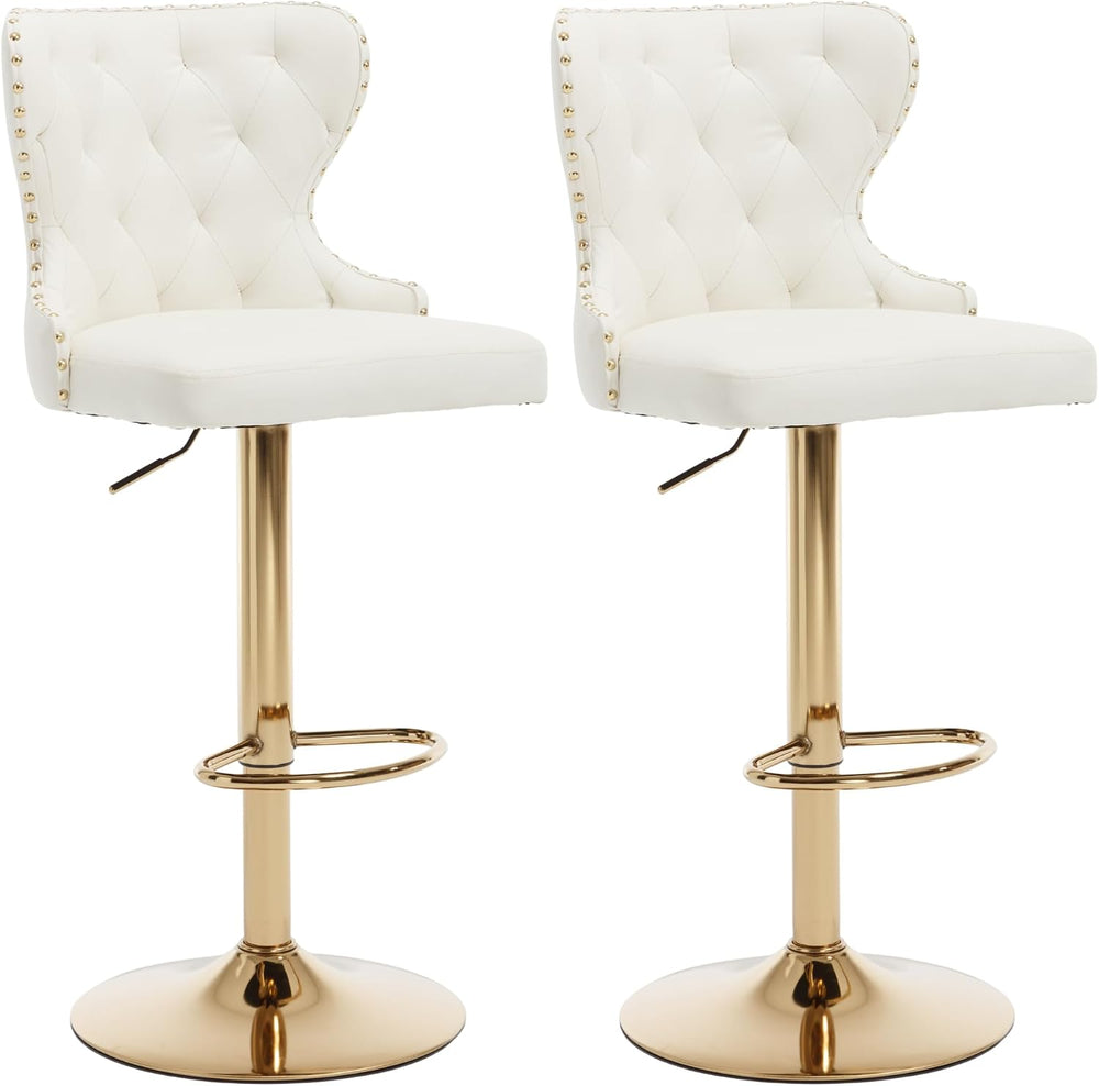 Set of 2 Adjustable Swivel Bar Stools, Faux Leather Upholstered Counter Heigh...