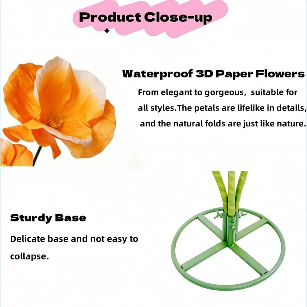 Giant Fake Artificial Flowers Decoracion Set - 5.9 Ft Adjustable Waterproof 3...