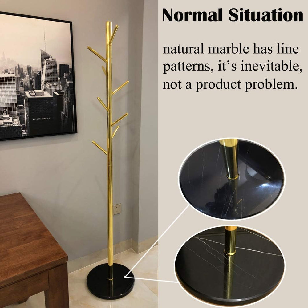 Jolitac Metal Coat Rack Stand Golden Satin Steel Finish Stable Marble Base, H...
