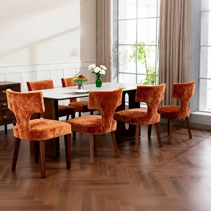 Farmhouse Dining Chairs Set of 2, Linen Upholstered Padded Chairs with Solid ...