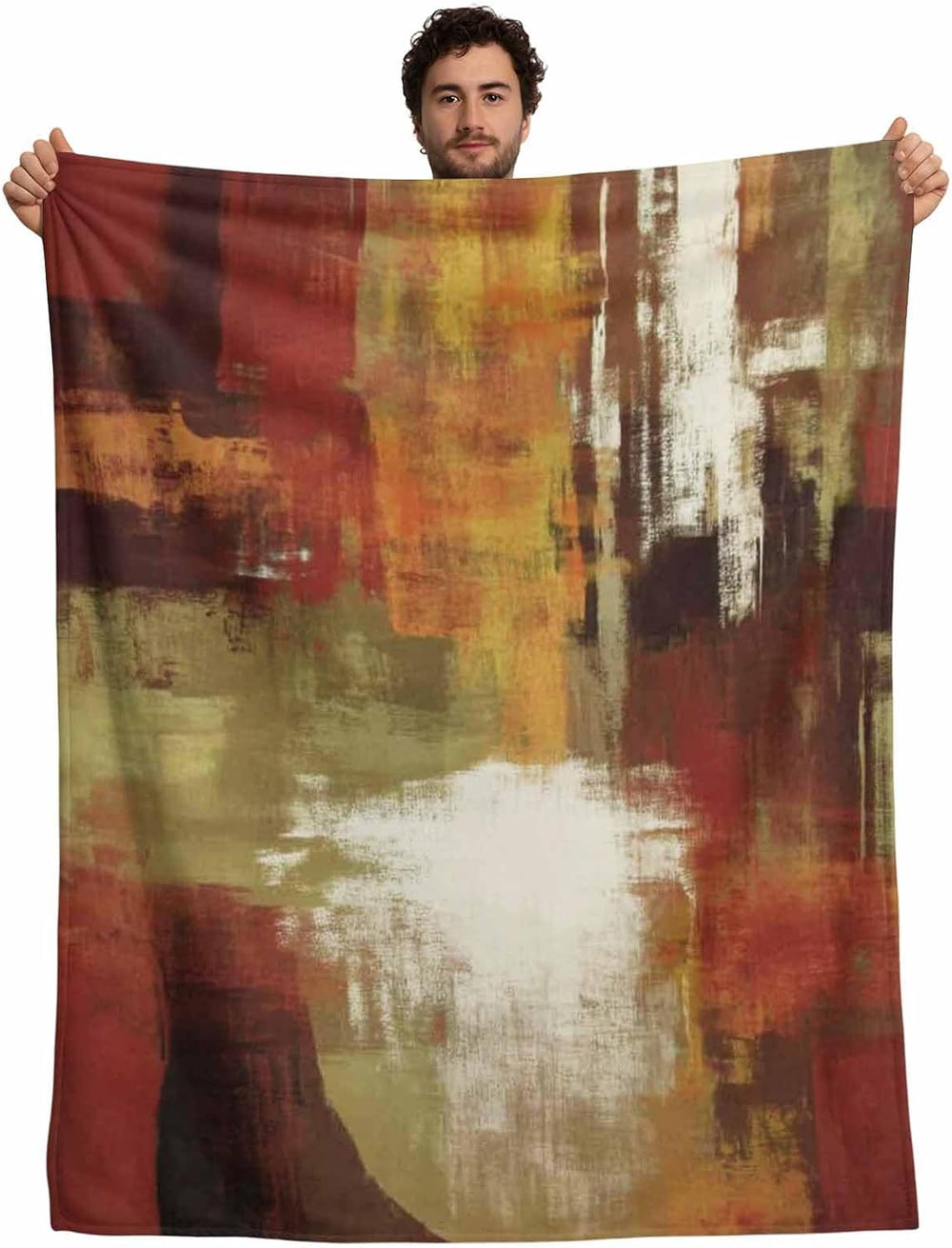 DecorLovee Burnt Orange Blanket 50"x60", Reversible Brown Green Fal...