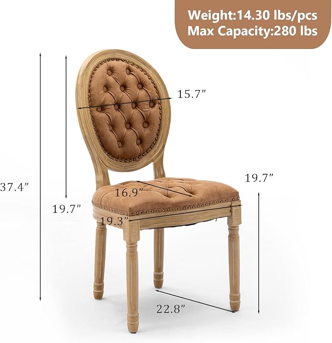 PU Leather Upholstered Dining Chairs Set of 2 French Country Round Back Kitch...