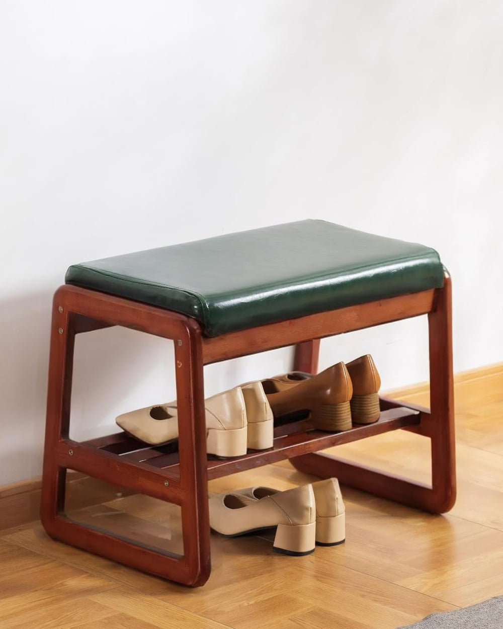 Shoe Rack Bench, Solid Wood Entryway Bench, Shoe Bench with Cushion Padded Se...