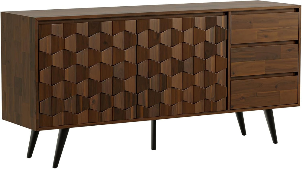 Bme Sideboard Georgina Solid Wood 2 Doors & 3 Drawers, 61'' Mid C...