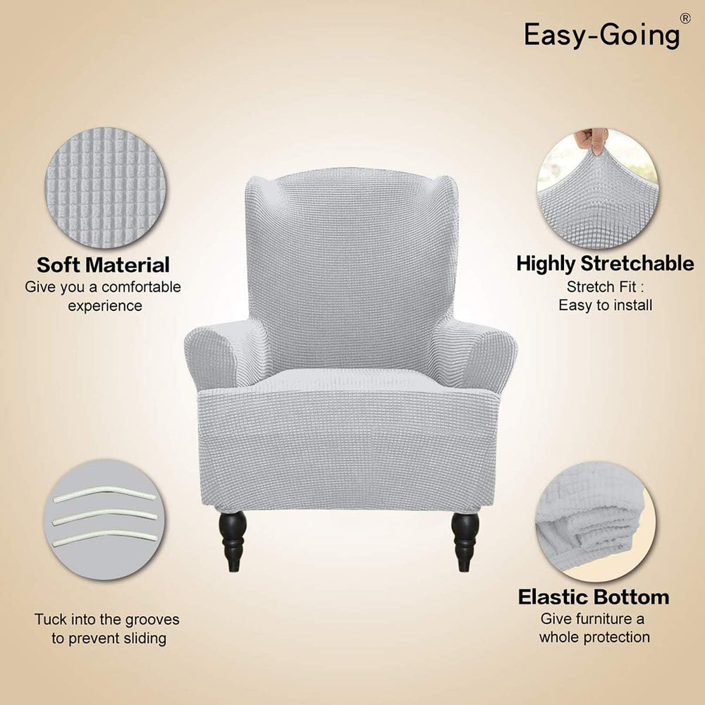 Easy-Going Stretch Wingback Chair Sofa Slipcover Silver Gray
