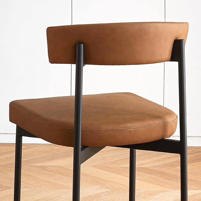 Brown Faux Leather Dining Chairs Set of 4, Armless Upholstered Kitchen Chair,...
