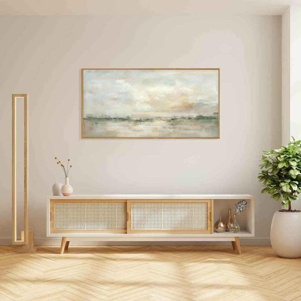 LHIUEM Large Abstract Green Gray Pastel Framed Canvas Wall Art,Neutral Landsc...