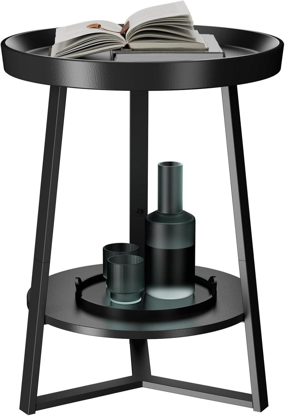 Gadroad Round End Table with Storage Shelf, 2 Tier Farmhouse Side Table Night...
