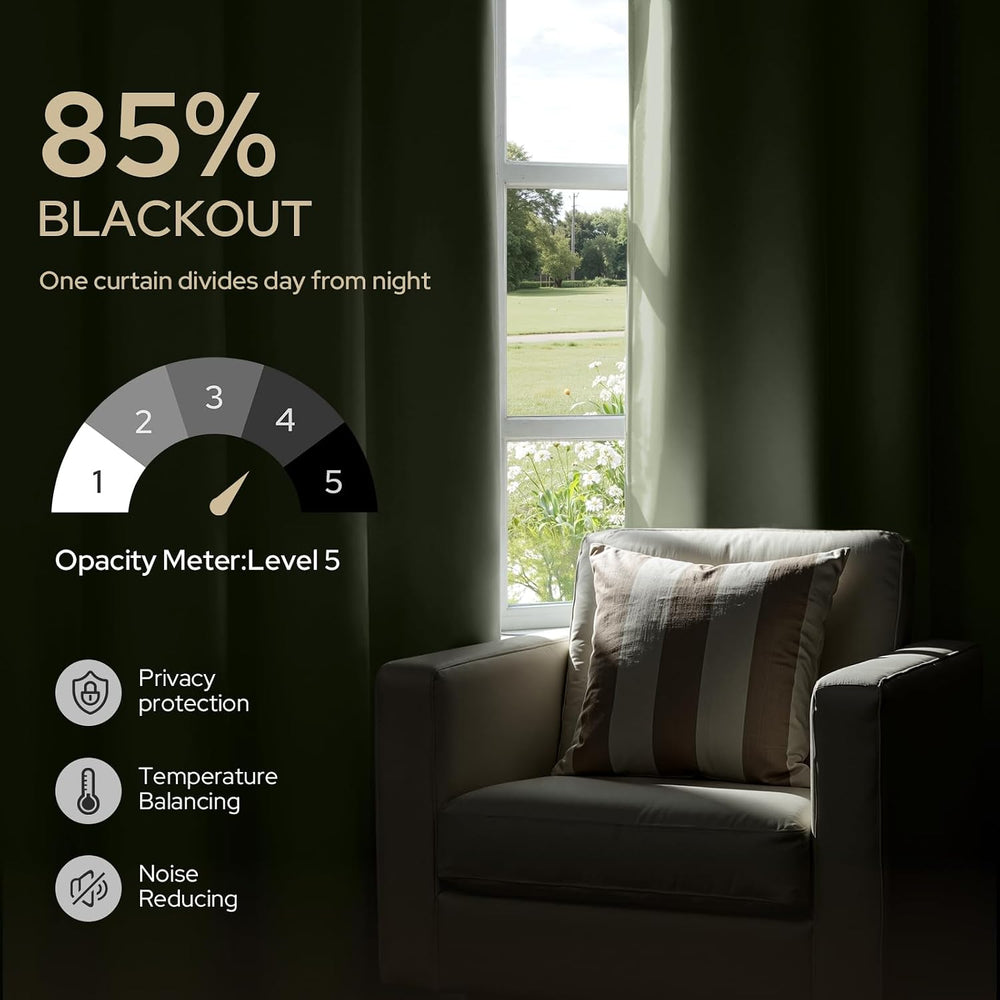 HOMEIDEAS Sage Green Blackout Curtains for Bedroom 52 X 84 Inch Length 2 Pane...