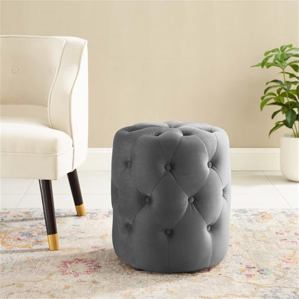 Modway EEI-3778-GRY Anthem Tufted Button Round Performance Velvet Ottoman, Gray