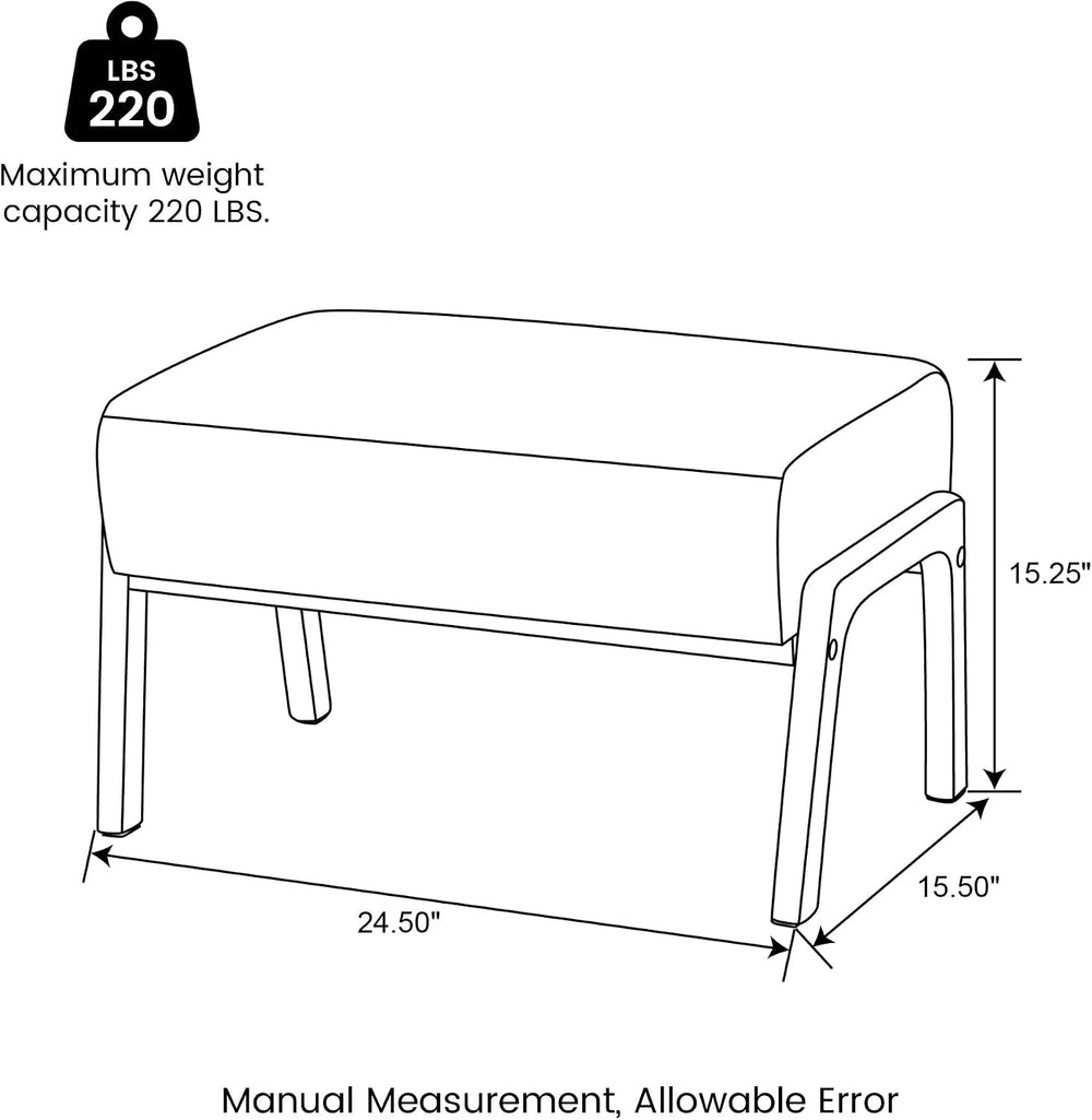 Glitzhome Rectangle Ottoman Bench, Modern Coffee Leatherette Footstool with W...