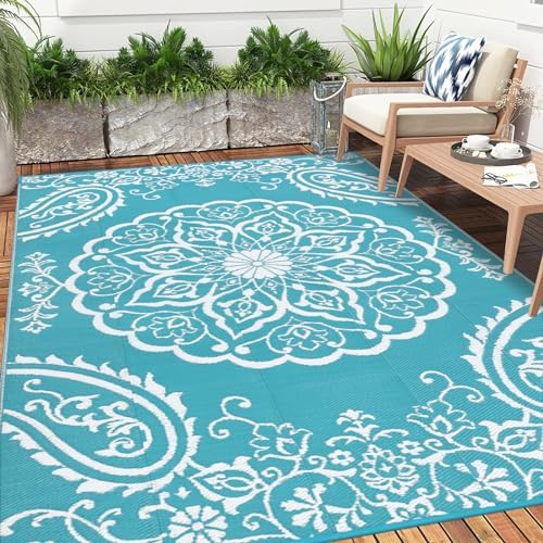 Pauwer Reversible Outdoor Rug, 6'x9', Waterproof Polypropylene Patio ...