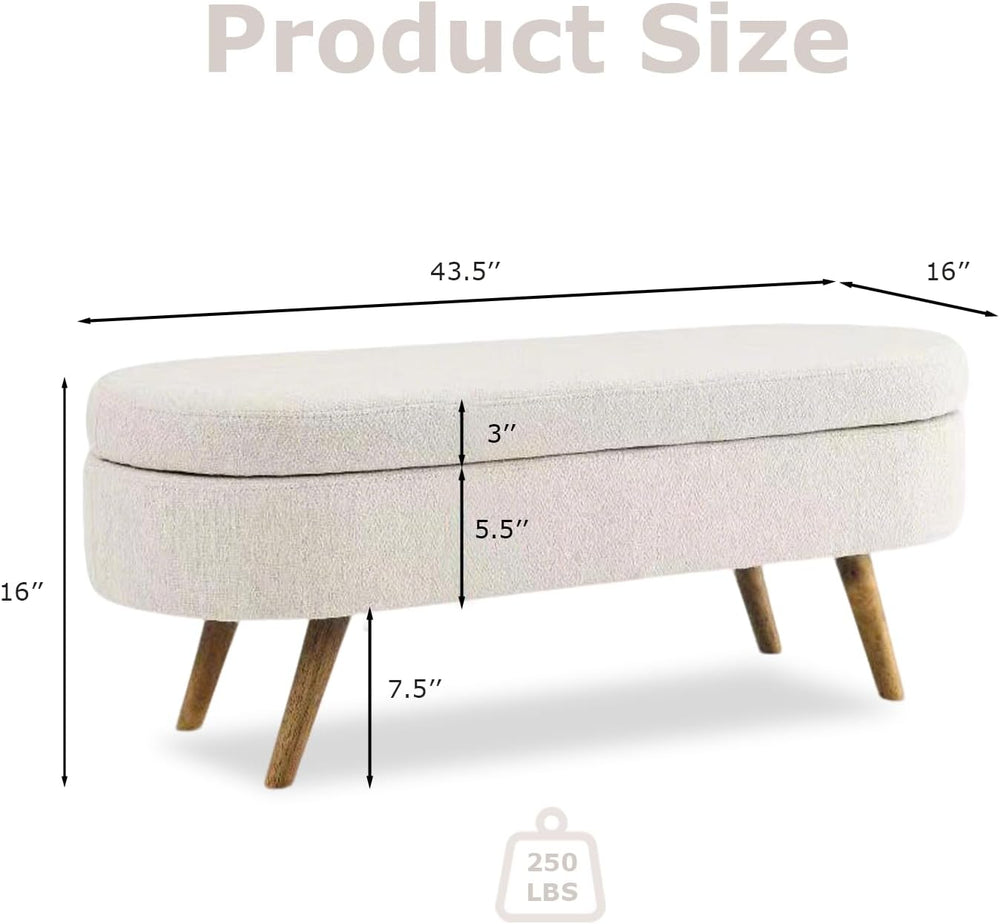 SoarFlash Ottoman Oval Storage Bench Linen Fabric Rubber Wood Legs(Beige)