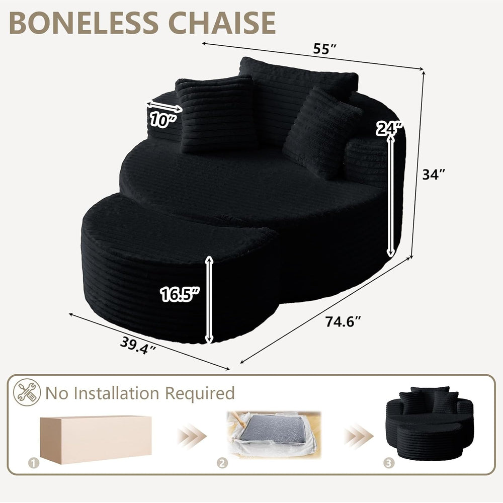 Oversized Round Chaise Lounge Chair Indoor with Ottoman Round BonelessChair |...