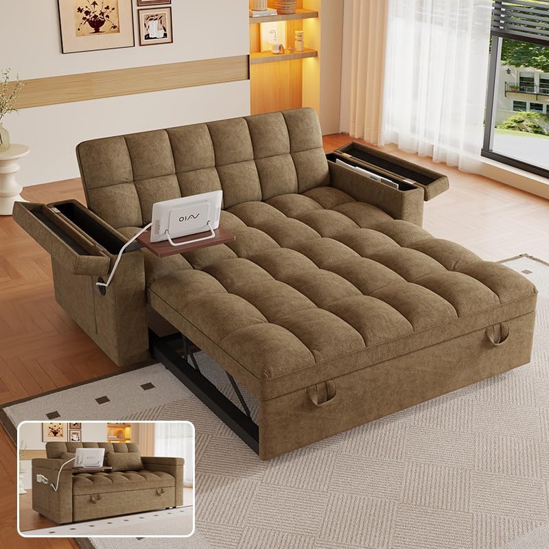 65" 3-in-1 Convertible Sofa Bed, Folding Chenille Loveseat Sleeper