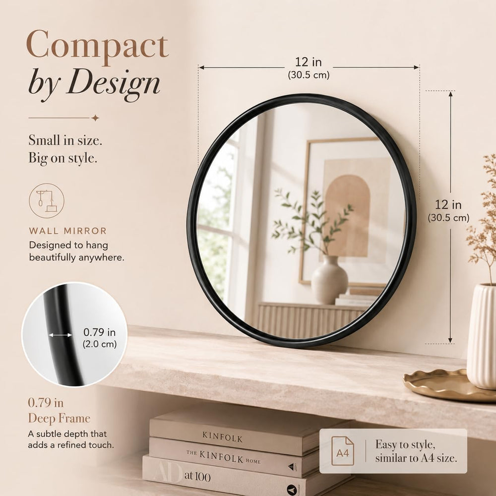12"x12" Round Decorative Wall Mirror, 2 Pack Metal Framed Real Glas...