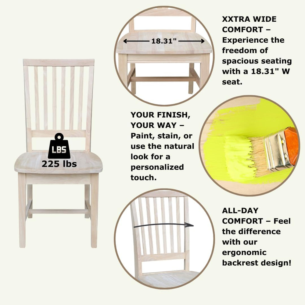 IC International Concepts Mission Armless Solid Wood Chairs, Unfinished