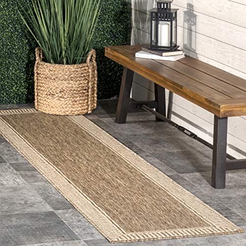 nuLOOM Asha Light Brown Bordered Indoor/Outdoor Area Rug, 6' 7" x 9&...