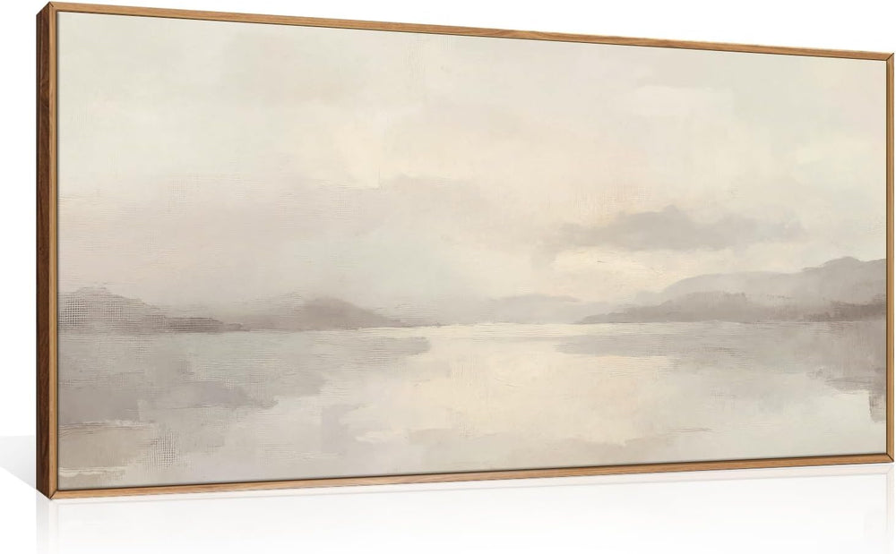 LHIUEM Large Abstract Neutral Beige Pastel Framed Canvas Wall Art,Modern Wate...
