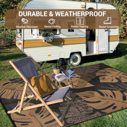 Garvee Outdoor Rug 8x10 Patio Waterproof Straw Plastic Reversible Mat Leaf Tr...