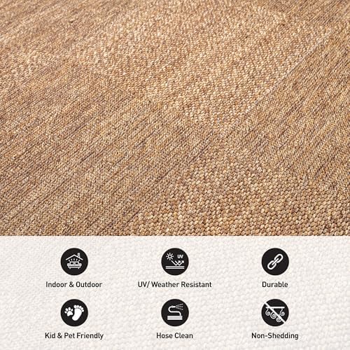 Rugshop Modern Checkered Boxes Indoor Outdoor Rug Natural/Jute 5' x 7'