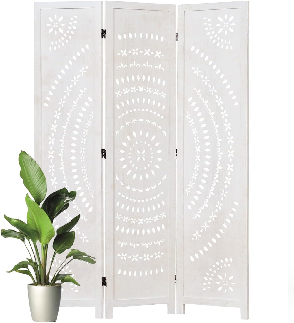 66.9Inch Folding Room Divider, 3 Panels Wood Carved Privacy Screens, Free Ass...