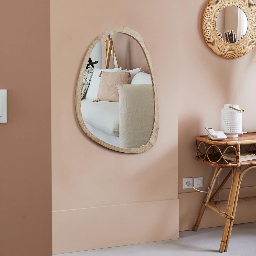Wood Asymmetrical Mirror for Decor,20X30" Irregular Organic Wall Mirrors