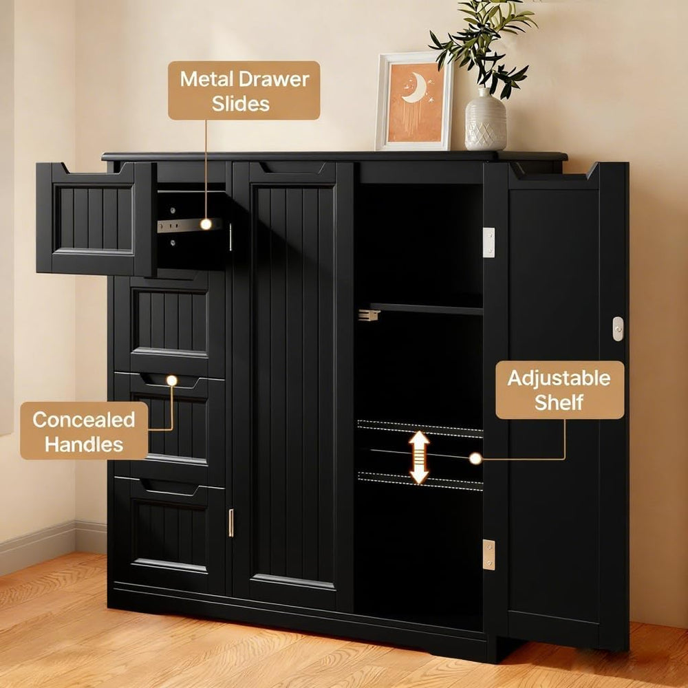 Gizoon Wooden Bathroom Floor Cabinet, Side Storage Organizer Cabinet with 4 D...
