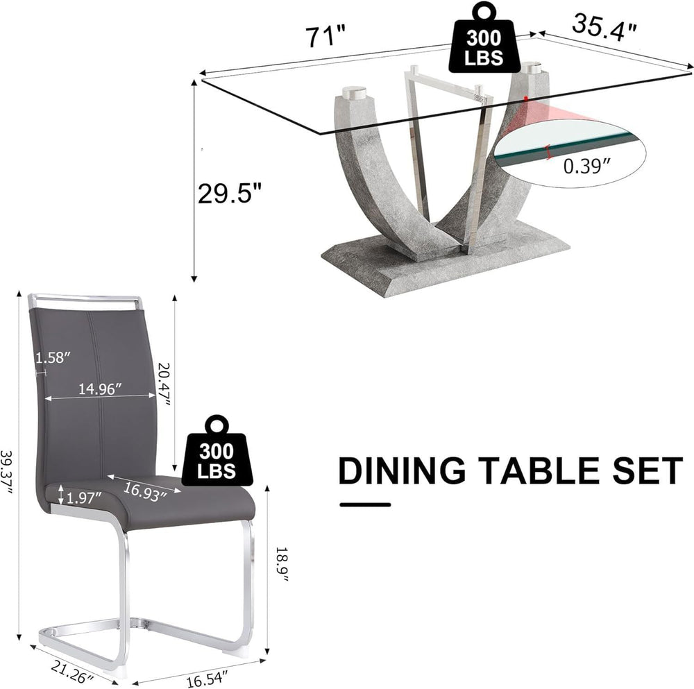 71" Glass Dining Table Set for 6, Modern Dining Room Table Set, Tempered...