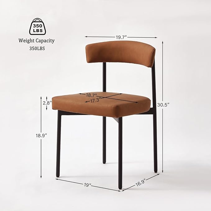 Brown Faux Leather Dining Chairs Set of 4, Armless Upholstered Kitchen Chair,...