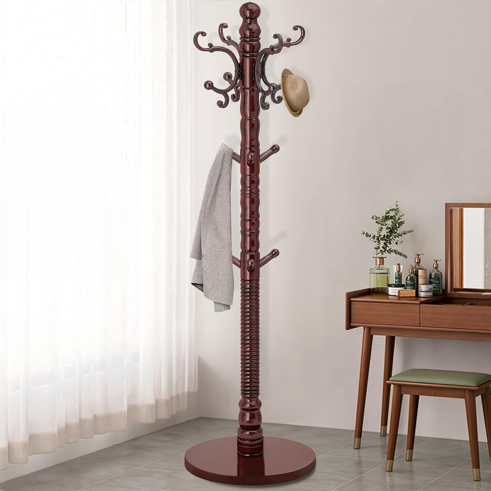 OIRUMIE Wood Coat Rack Stand, Wooden Coat Rack Freestanding with Sturdy Round...