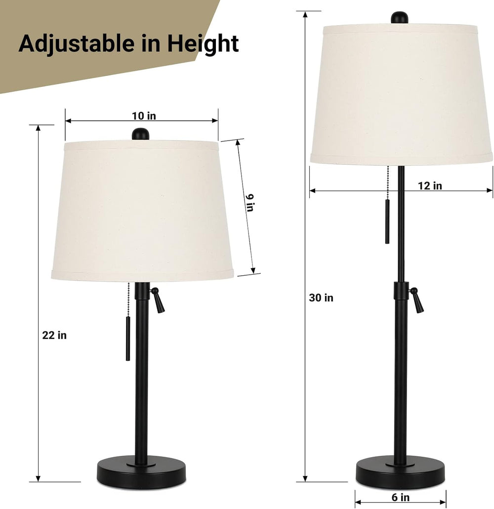 Bedside Table Lamps Set of 2: Tall Black Table Lamps for Living Room End Tabl...