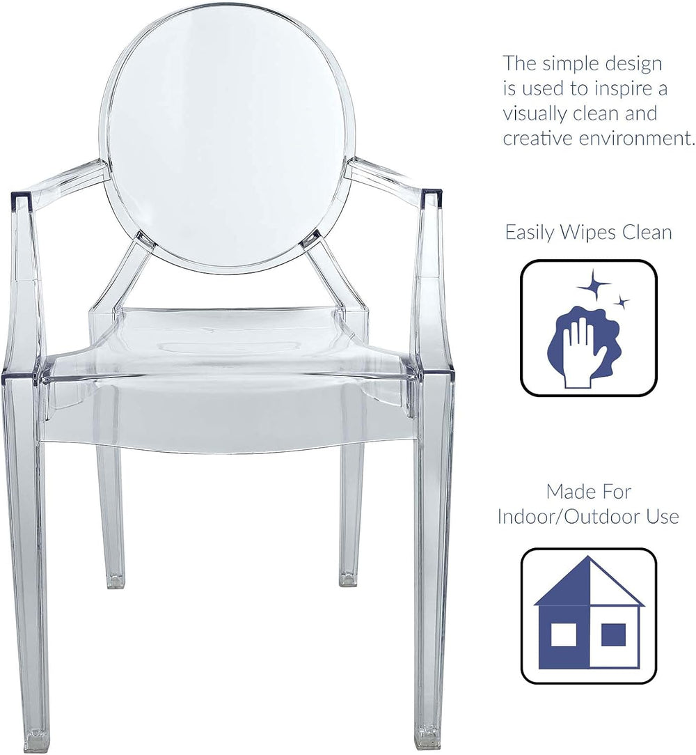 Modway Casper Modern Acrylic Stacking Kitchen and Dining Room Arm Chair in Cl...