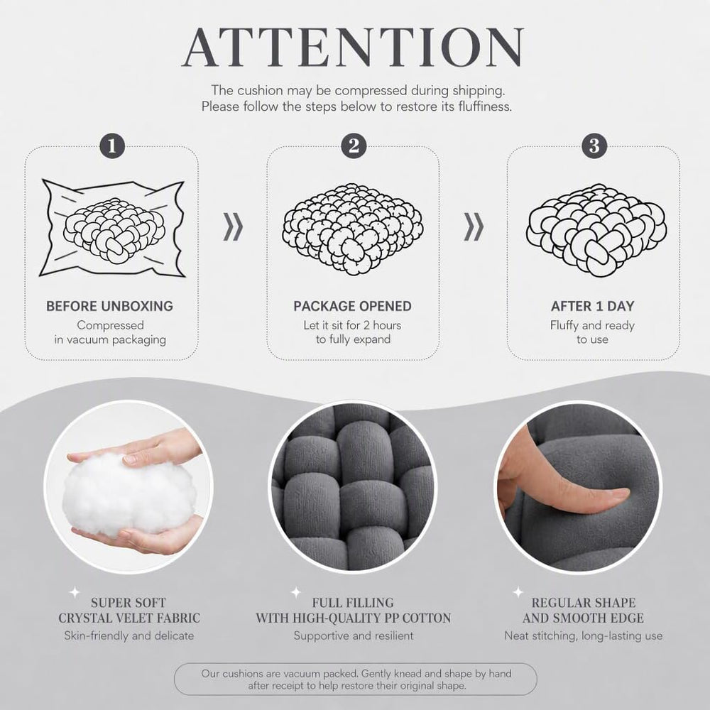 2 Pcs Square Knot Throw Pillows, Crystal Velvet, (Dark Grey)