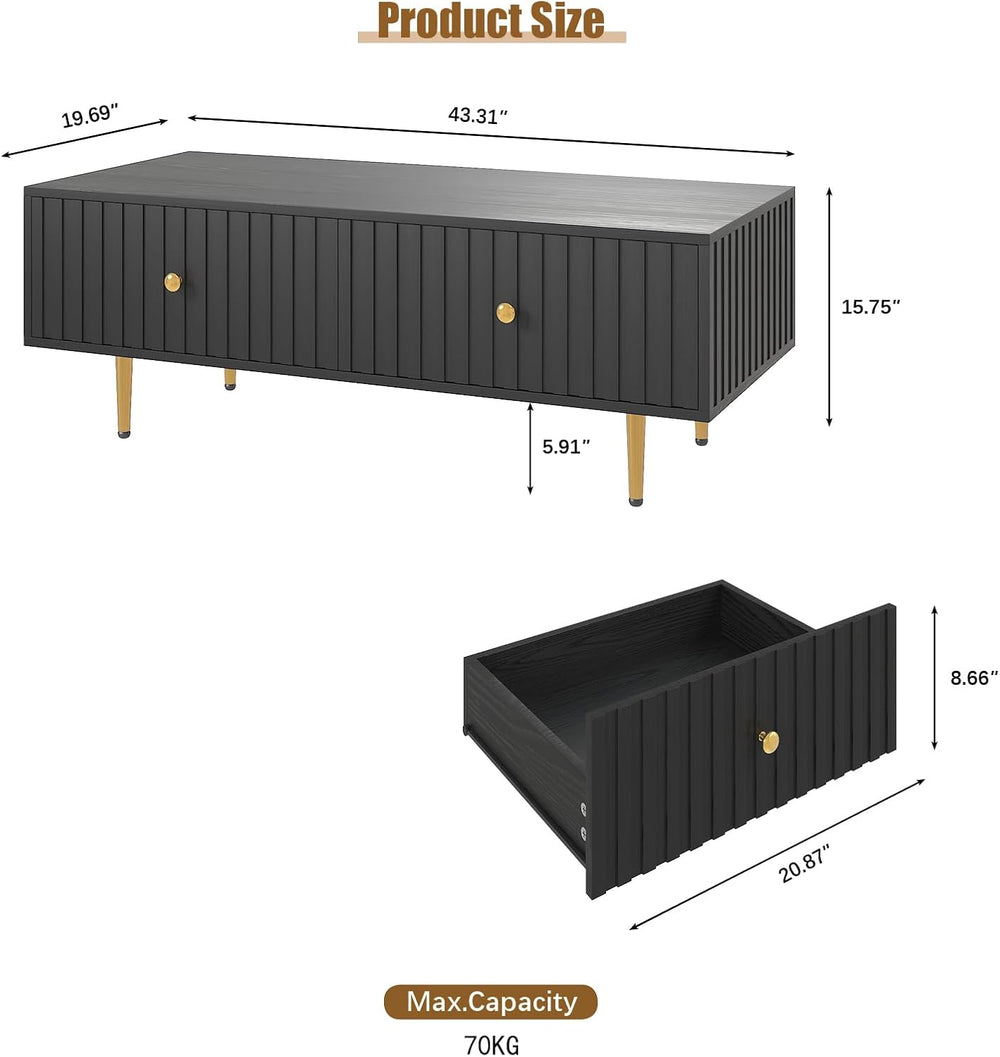 HedoAjim Modern Coffee Table with Storage with 2 Big Drawers, Black Rectangle...