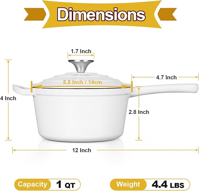 HaSteeL 1 QT Cast Iron Saucepan, Mini Enamel dutch oven