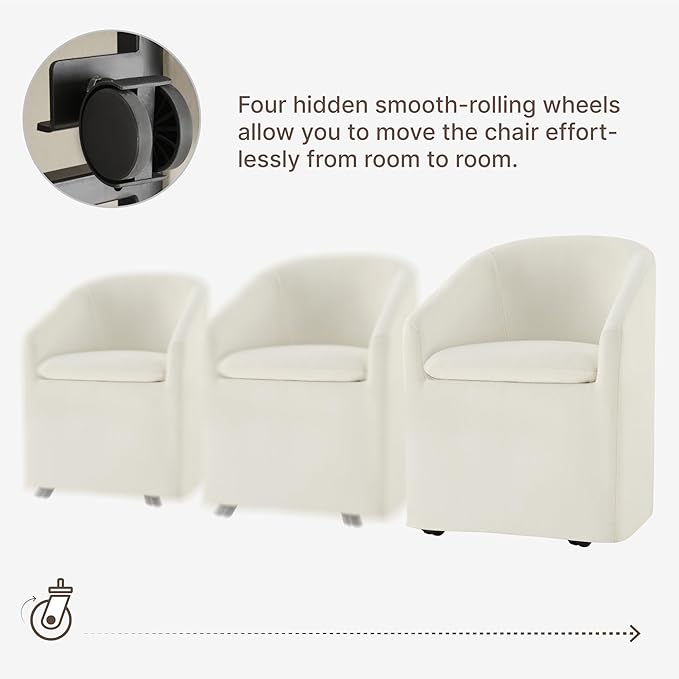 Upholstered Dining Chairs with Casters, Washable Cover Modern Dining Room Cha...