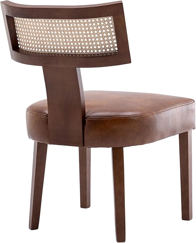 Modern Rattan Back Dining Chairs Set of 2 Rattan Kitchen Chairs PU Leather Up...