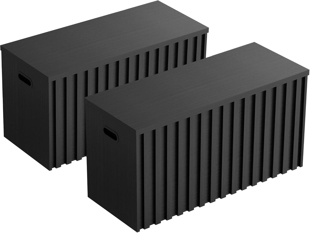 UEV Black Storage Bench Set of 2, 39.4" Fluted Wood Storage Trunk with 2...