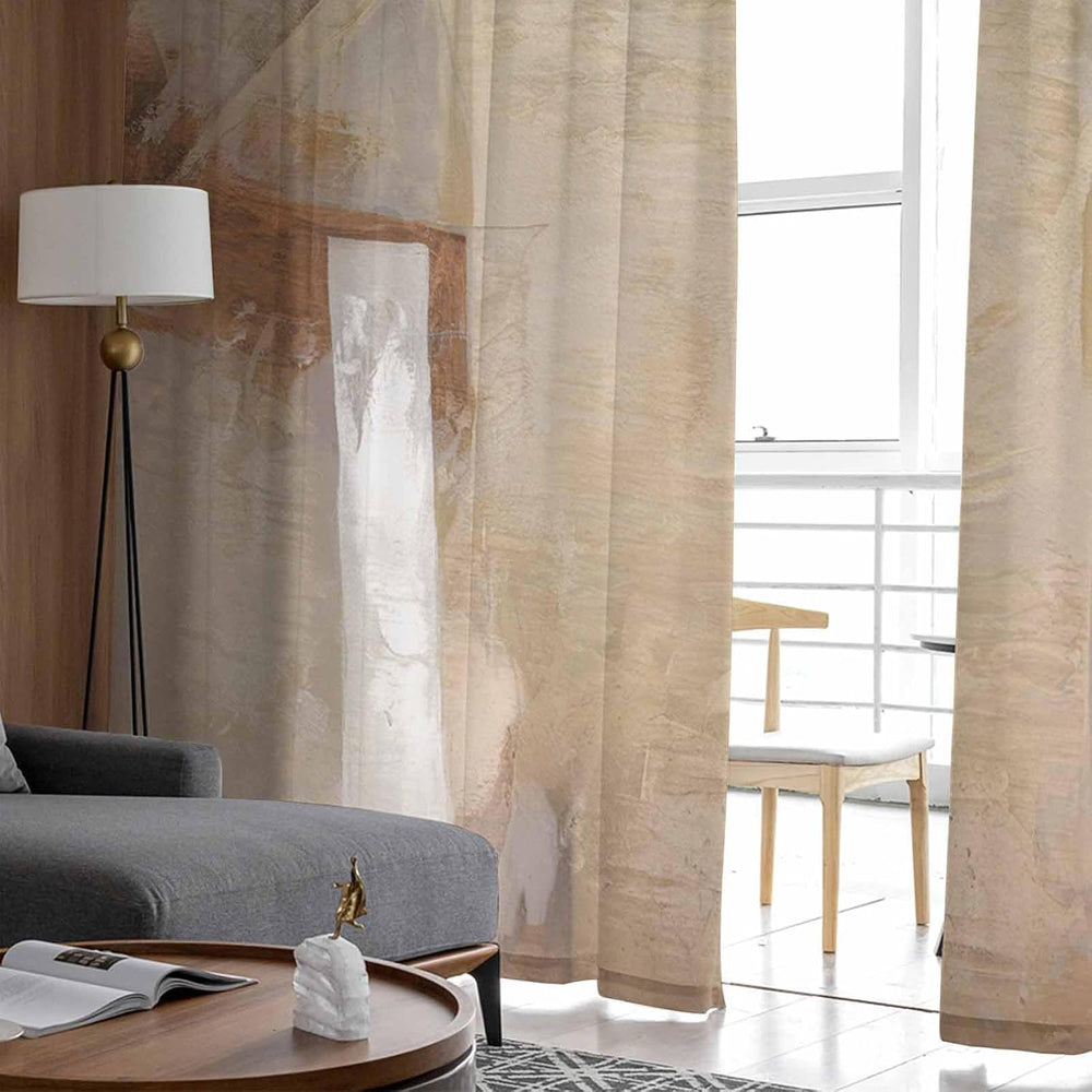 Oil Modern Paintings Abstract Sheer Curtains 84 Inch Length 2 Panels Set, Geo...