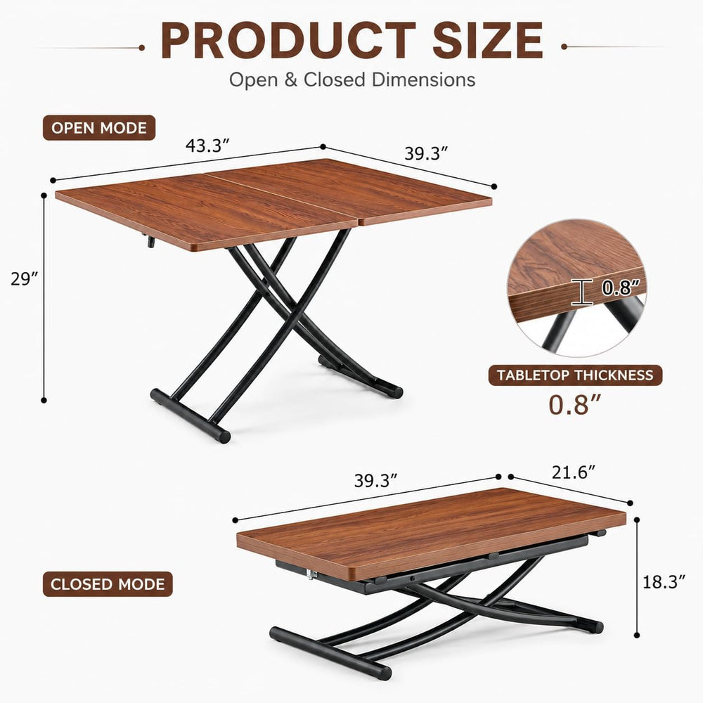 Liftable Folding Dining Table for 4, Adjustable Drop Leaf Table, Multi Functi...