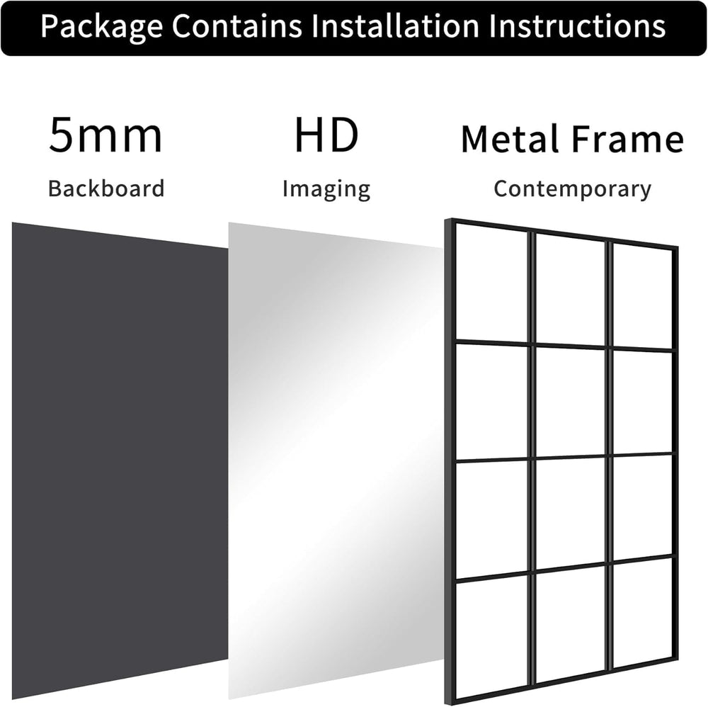 Dewfig Rectangle Wall Mirror, 47"x30" Metal Frame Windowpane Mirror...