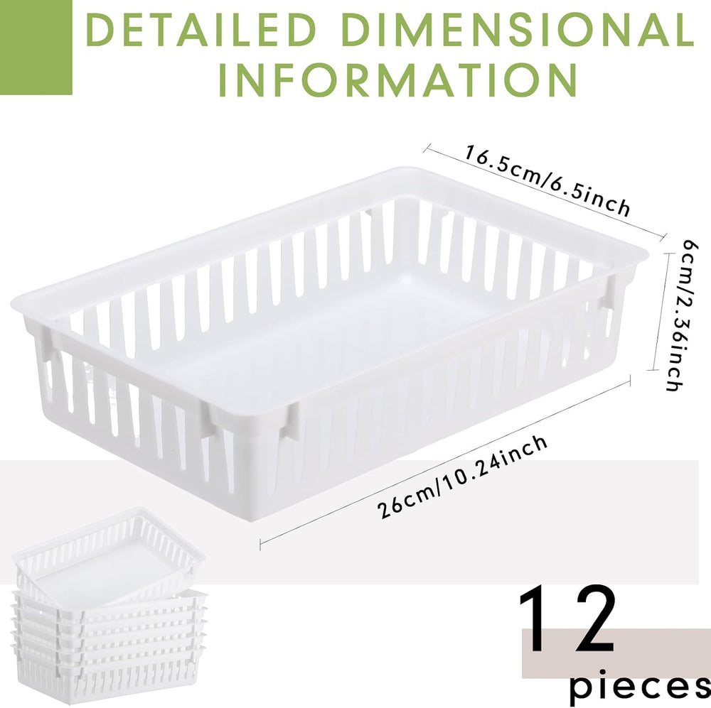 Set of 12 Small Plastic Baskets for Organizing, White