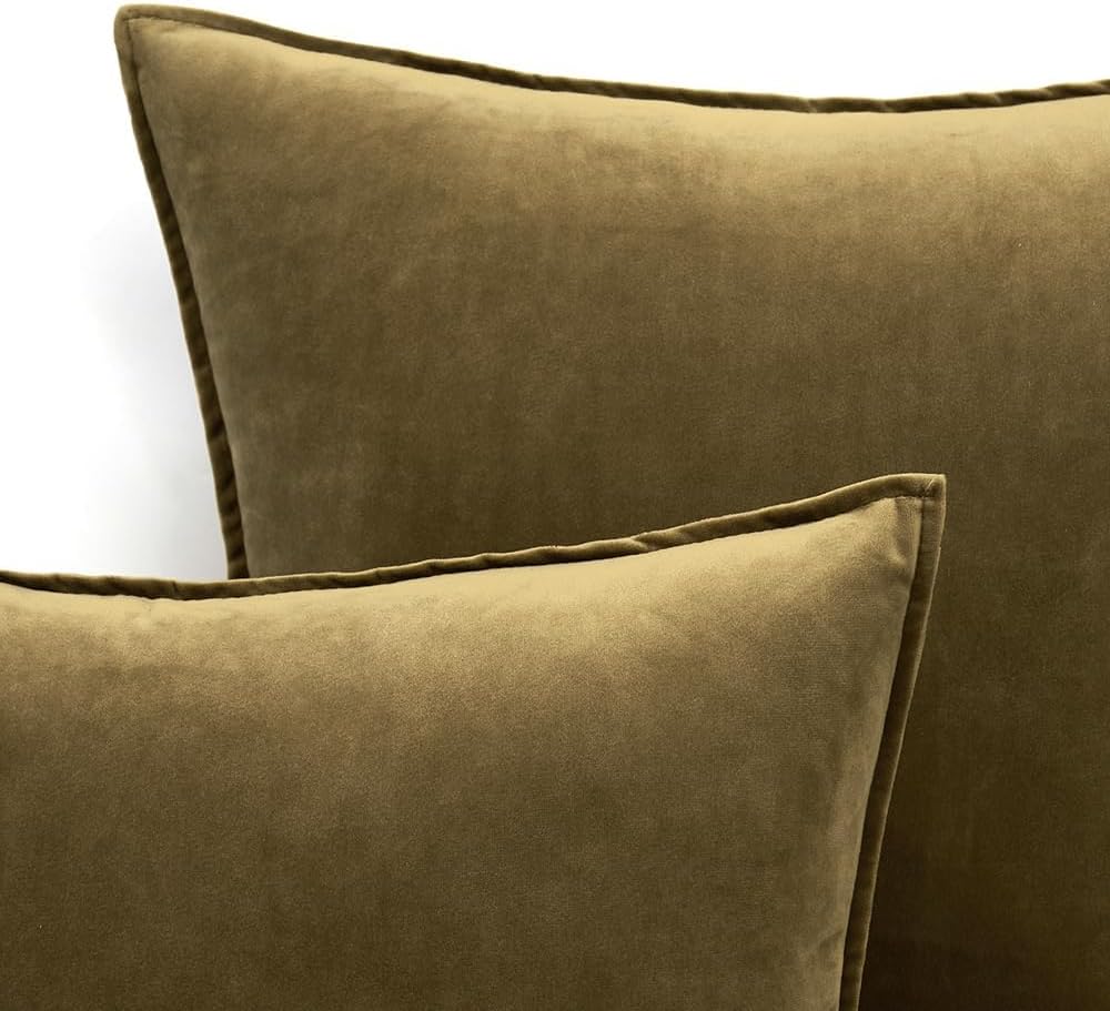 MIULEE Decorative Olive Green Velvet Euro Sham Throw Pillow Covers 24x24 in