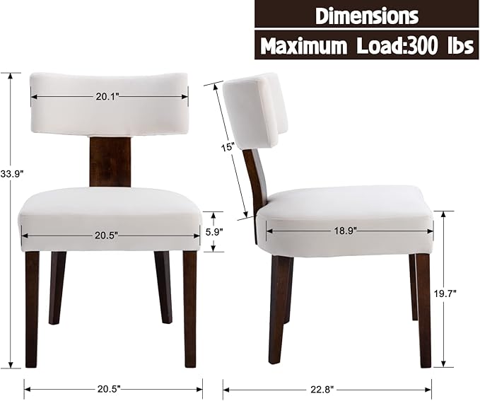 Mid Century Modern Dining Chairs Set of 2, Upholstered Wooden Dining Room Cha...